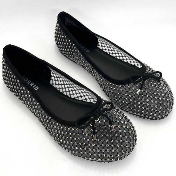 New Torrid Black Embellished Mesh Ballet Flat - Size 8 - Picture 2 of 9